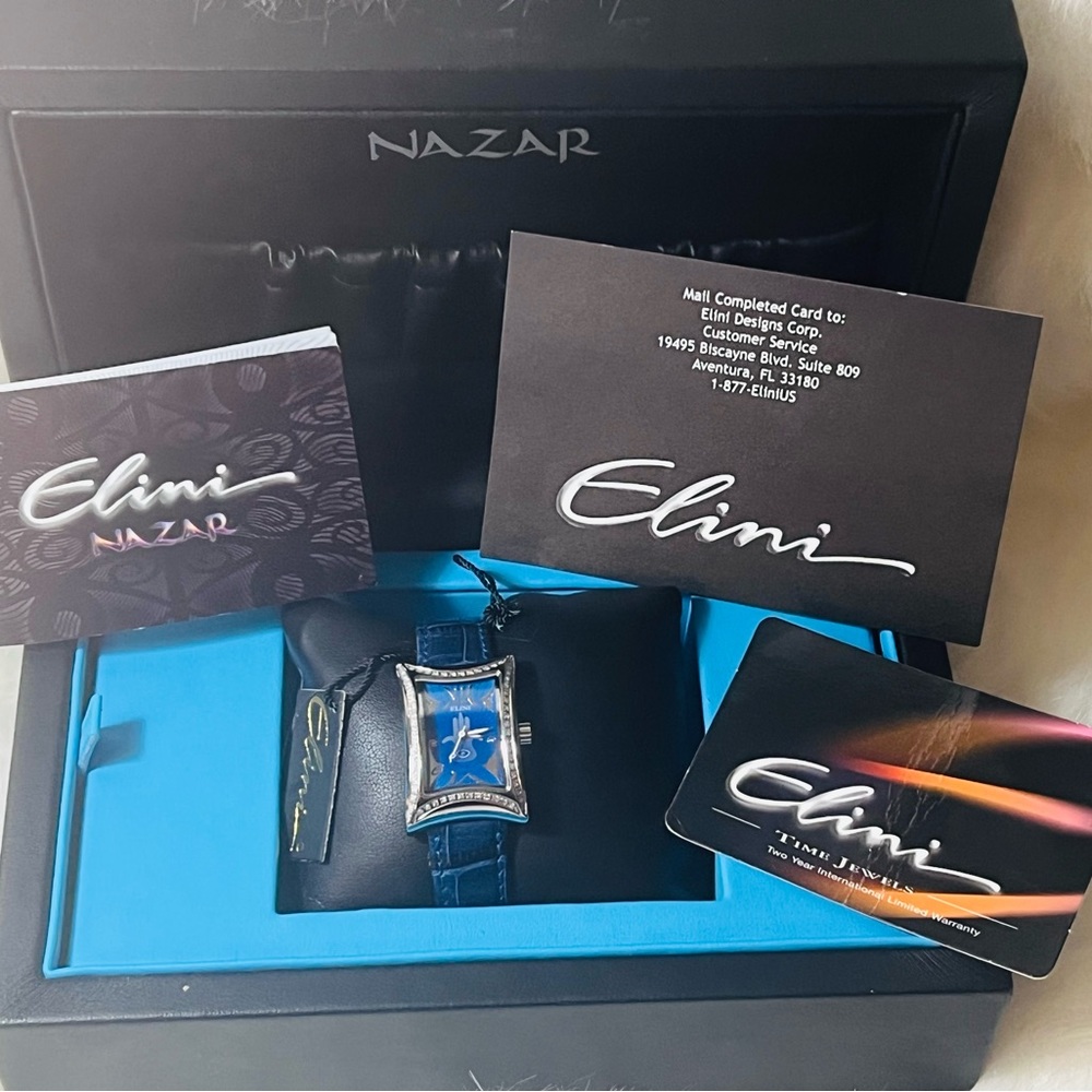 Elini Nazar Blue Lucky Hand Hamsa Steel
Diamond Quartz Watch on
Leather Strap💙 - Picture 14 of 16